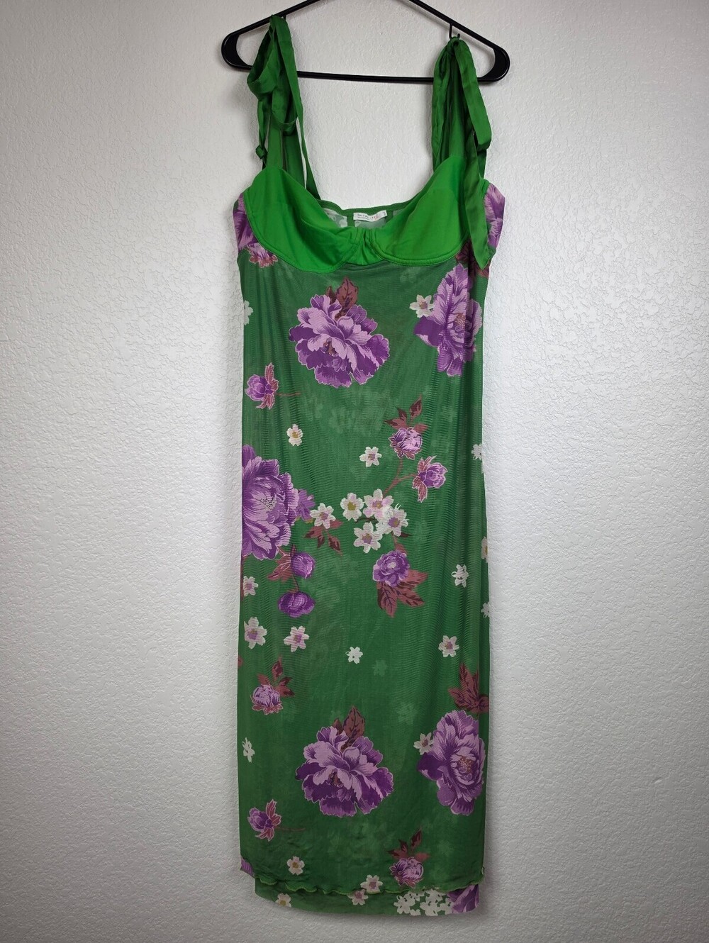 Free People XL Green Floral Midi Dress with Tie Straps